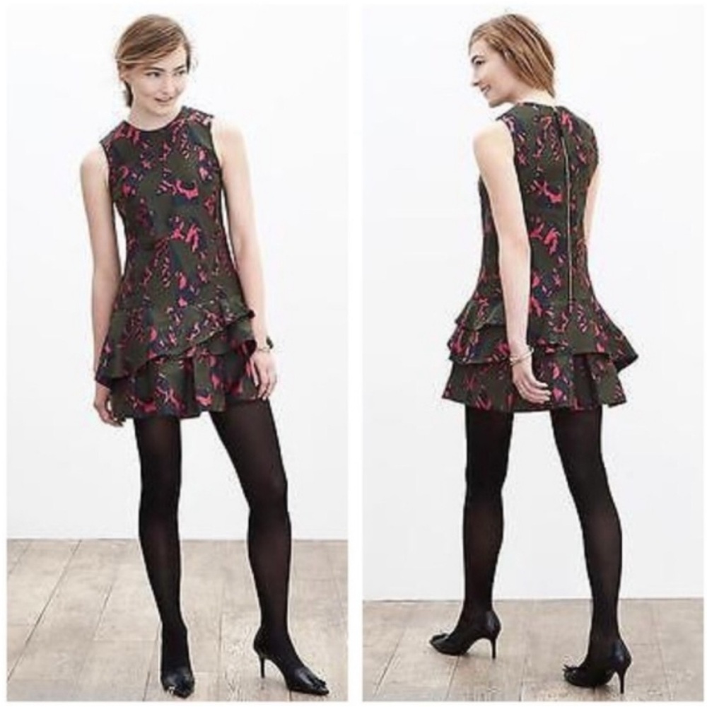 Banana Republic Jacquard Dress with Tiered Ruffle Skirt